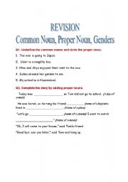 English worksheet: Revision  Exercise of common , proper noun and genders