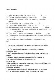 So or neither - worksheet