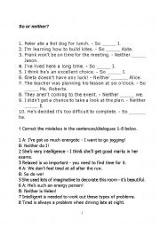 English Worksheet: So or neither - worksheet