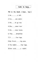 English Worksheet: Verb  to  have