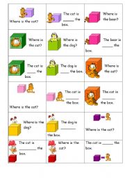 English Worksheet: Preposition flash cards of place - Garfield