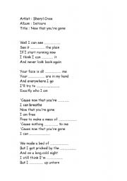 English worksheet: Sheryl Crow - Now that youre gone