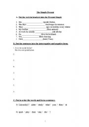 English worksheet: Simple present and Present continuous
