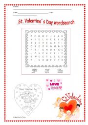 English Worksheet: Valentines day wordsearch