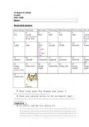 English Worksheet: calender