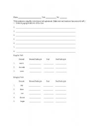 English worksheet: Noun Verb agreement and irregular verb practice sheet