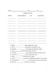 English worksheet: Irregular Verb Test