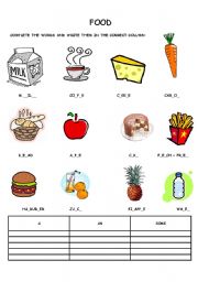 English Worksheet: Food - A/AN/Some