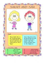 English Worksheet: Sam and Sarah - HIS or HER