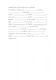 English Worksheet: COMPLETE WITH APPROPRIATE UNITS OF MEASURE