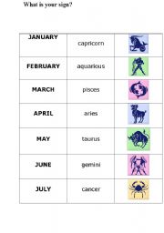 English worksheet: signs of zodiac