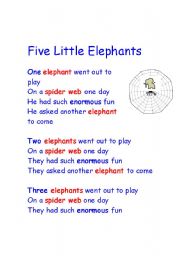English worksheet: Five Little Elephants Song