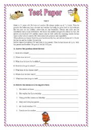 English Worksheet: Test paper (simple present tense and daily routines) 01.09.08