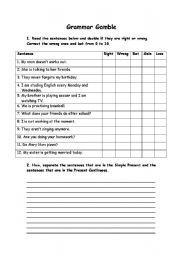 English Worksheet: Grammar Gamble