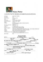 English Worksheet: Harry Potter Personal Profile
