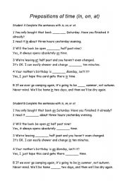 English Worksheet: Prepositions of time