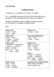 English Worksheet: Le pluriel des noms