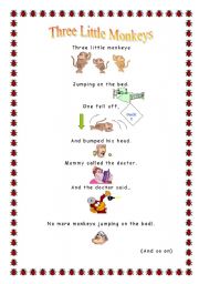 English Worksheet: song : three little monkeys