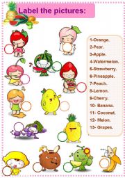 English Worksheet: fruit