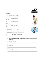 English Worksheet: Exercises with can and cant