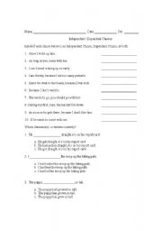 Another worksheet for Independent and dependant clauses