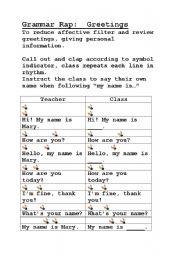 English worksheet: Grammar Rap Greetings