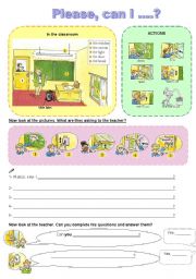 English Worksheet: Classrom language: ask for permissions in class