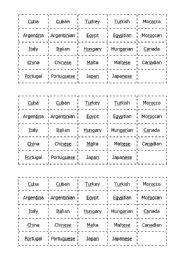 English worksheet: nationality game