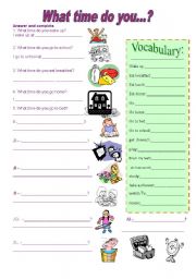 English Worksheet: What time do you go to school?