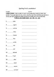 Prefix Worksheet