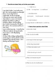English Worksheet: text with questions and multiple choice exercise