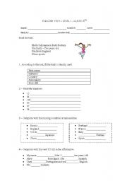 English Worksheet: english test 5th