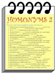 English Worksheet: 25 HOMONYMS PART II