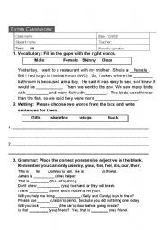 English Worksheet: Extra Classwork in Vocabulary and Grammar