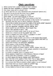 English Worksheet: Great  set of 38 mixed Quiz questions (listening)  
