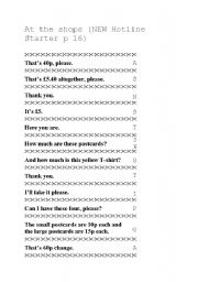 English Worksheet: At the shops dialogue