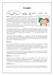 English Worksheet: GEMINI, zodiac sign reading