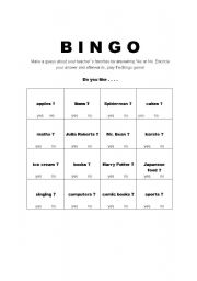 English worksheet: BINGO GUESSING GAME