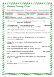 English Worksheet: Christmas Vocabulary Gap Fill Exericise