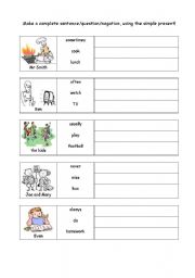 English Worksheet: simple present sentence/question/negation