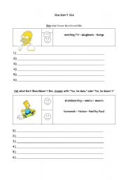 English worksheet: like/dont like - Building sentences and questions/question tags