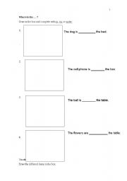 English Worksheet: in, on, under + vocabulary