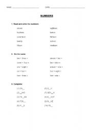 English worksheet: NUMBERS
