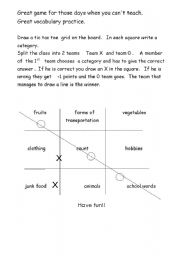 tic tac toe - vocabulary game