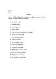 English worksheet: Questions that require negative answers