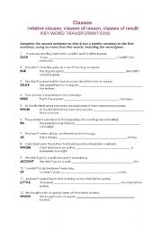 English Worksheet: Key word transformations - various clauses practice 