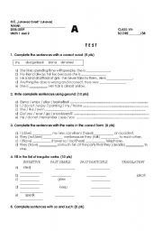 English worksheet: TEST for eighth grade, elementary