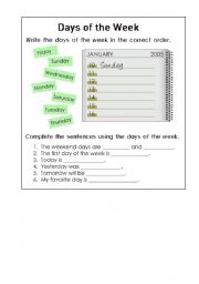 English worksheet: days