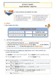 English Worksheet: Simple Past - Inference of  Use and  Affirmative Form of Reg. and Irregular verbs + Practice