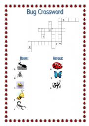 English Worksheet: Bug Crossword